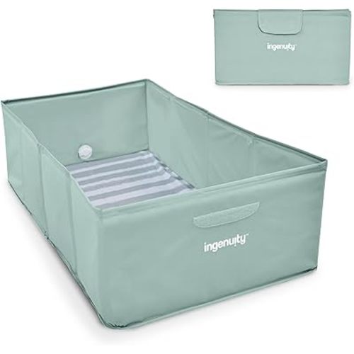 Ingenuity Tuckaway Toddler Folding Tub, Converts Shower to Tub, Folds to Store, Easy to Clean, No Assembly Required, Portable Baby Bathtub for Travel, 12M-5Y, Green