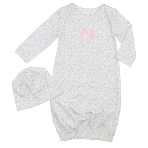 Pastel Floral Print Baby Gown And Beanie – Cecil & Lou