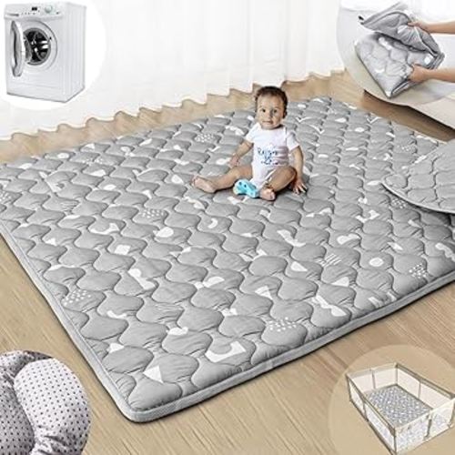 Baby Play Mats for Floor, 71”x59” Upgraded Thickness & Larger Super Soft Playmat for Babies and Toddlers, Foldable Washable, Upgrade Anti-Slip Crawling Mat for Playpen(Boho Gray)
