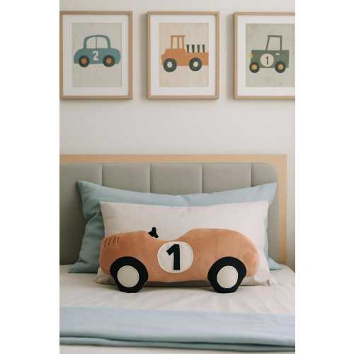 Kids room decor race car pillow, nursery car theme, boys room decoration, vintage style cushion, handmade pillow