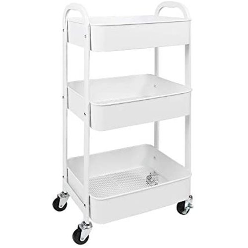 3-Tier Rolling Utility Cart with Caster Wheels,Easy Assembly, for Kitchen, Bathroom (White)