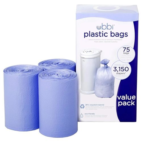 Ubbi Diaper Pail Plastic Bags, Disposable Baby Waste Bags, 3 Pack, 75 Count, 13-Gallon Bags - Violet - 75 Count (Pack of 1)