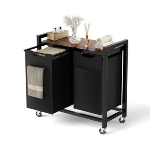 JIONJOY Heavy-Duty 2-Basket Laundry Hamper - Adjustable Mobility System, 11.2Gal Waterproof Bags & Industrial Rust-Proof Frame- 2 Baskets