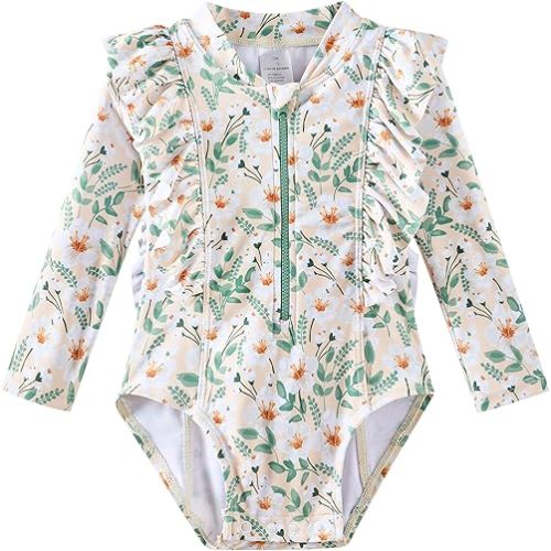 12 M | Baby Girls Swimsuit One Piece Long Sleeve Rash Guard Bathing Suit UPF 50+ Sun Protection