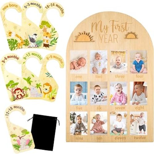 R HORSE Safari Baby Closet Dividers with My First Year Photo Display Wood Board