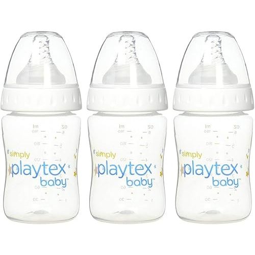 Playtex Baby Simply Playtex Complete Tummy Comfort Baby Bottles, 6 Oz (3 Count), Anti-Colic & Anti-Reflux Bottles for Newborn and Breastfeeding Babies, Feeding Essentials