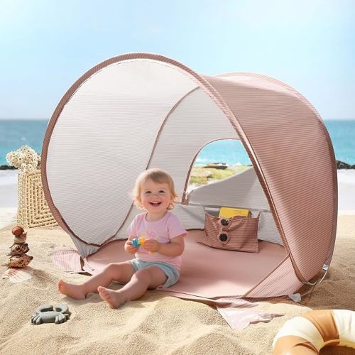 Tiny Land Baby Beach Tent – Pop Up Baby Tent with UV Protection, Portable Baby Beach Essentials, 35"x28"x32" Sun Shelter for Infants, Baby Outdoor Use (Pink)