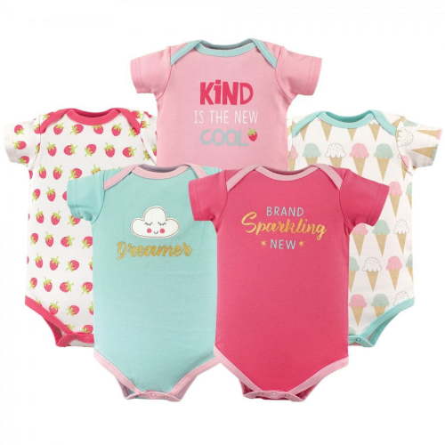 Luvable Friends Baby Girl Cotton Bodysuits 5pk, Dreamer, 3-6 Months