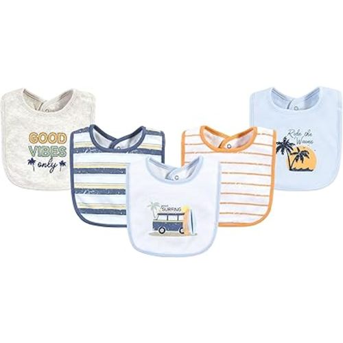Hudson Baby Unisex Baby Cotton Bibs, Gone Surfing, One Size