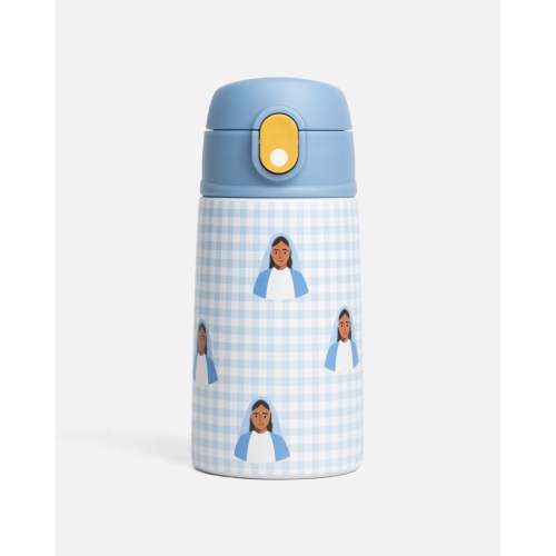 Blue Gingham Mary Stainless Steel Water Bottle 13.5oz | Be A Heart