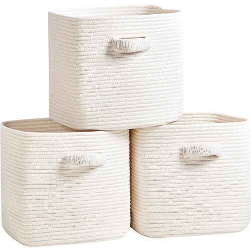RUNKA Storage Cube Baskets - 3 Pack - 11 inch Square Baskets for Closet, Woven Bins - Ideal for Toy Storage | White