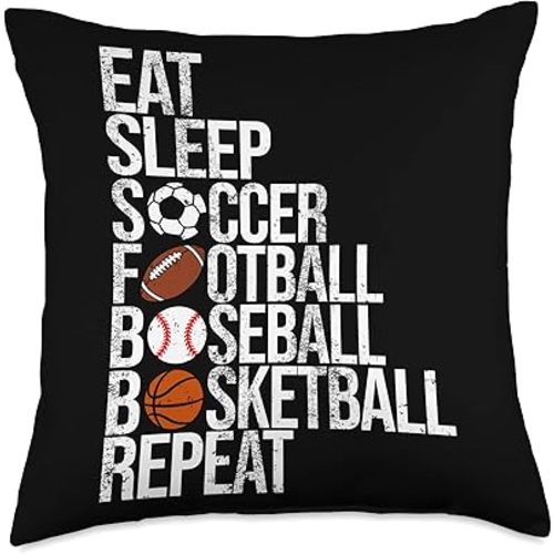 Eat Sleep Soccer Football Baseball Basketball Repeat Funny Throw Pillow