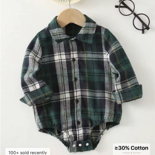 1-3M SHEIN Baby Boy Green Plaid Long Sleeve Snap-Up Bodysuit,Gentleman Academy Thermal-Lined Thick Fabric,Autumn Casual Family Matching,Wedding Birthday Winter | SHEIN USA