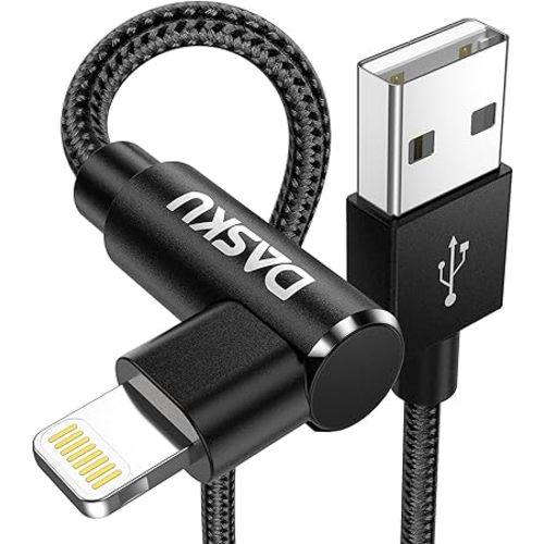 90 Degree iPhone Charging Cable 2Pack 10ft Right Angle Nylon Braided Lightning Charger Cord Compatible with iPhone 14 13 12 11 Pro Max XS XR X 8 7 6 5 Plus iPad(Black)