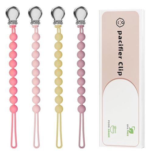Pacifier Clips for Baby Girls Boys - Loviomad Silicone Paci Clip for Philips Avent Soothie Binky Holder, Baby Newborn Essentials Shower Birthday Gift (4-Pack)