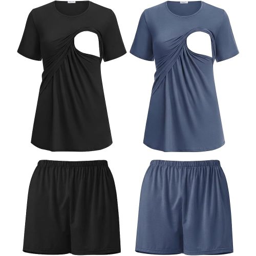 Ekouaer 2 Pack Nursing Pajamas Set Postpartum Outfits for Women
