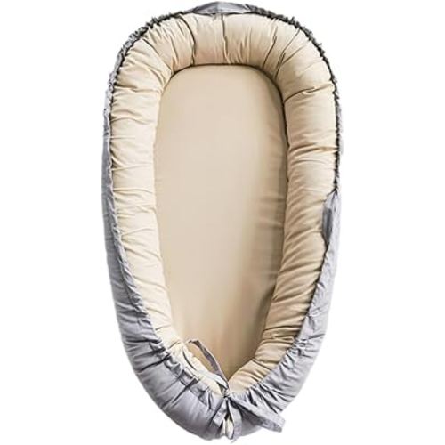 Baby Lounger, Baby Nest Cover for Baby, Reversible & Breathable Cotton, Adjustable Baby Floor Seat for Tummy Time, Portable Infant Lounger, Essentials for Newborns (Gray)