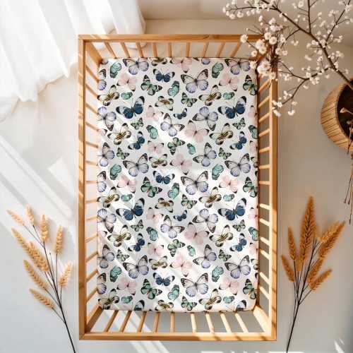 Butterfly Crib Sheet: Soft Jersey Knit, Floral Baby Girl Nursery