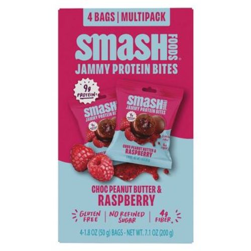 Smash Foods Gluten Free Choc Peanut Butter & Raspberry Jam Protein Bites - 9g Protein - 7.1oz/4pk