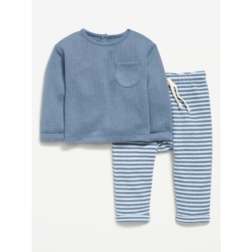 Long-Sleeve Ribbed Pocket T-Shirt and Pants Set for Baby
