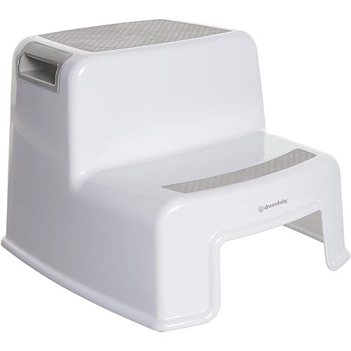 Dreambaby - 2 Up Toddler Step Stool With Non Slip Base, Kids Step Stool for Bathroom, Potty Training and Kitchen, Holds up to 175lbs - Grey & White