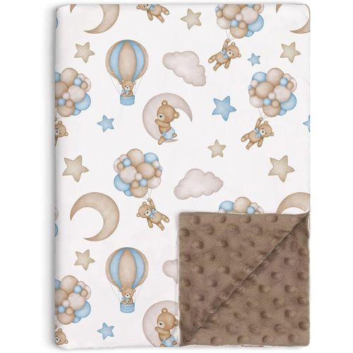 Bear Baby Blanket for Unisex Boys Girls, Blue Bear Toddler Soft Minky Blanket with Double Layer Dotted Backing, Nursery Newborn Baby Crib Receiving Blanket, 30"x40"