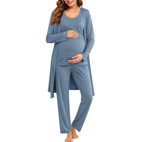 SWOMOG Maternity Nursing Robe Set 3 PCS Women Postpartum Pajamas Breastfeeding Labor Delivery Hospital Pregnancy Pjs