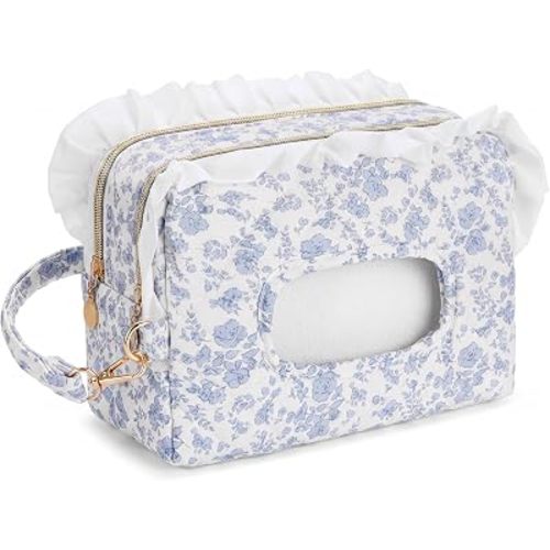Aliceset Blue Floral Ruffle Diaper and Wipe Pouch Baby Wipe Holder