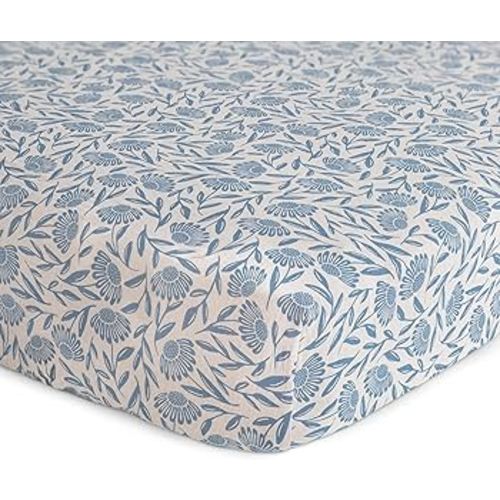 Amazon.com: mushie Extra Soft Muslin Fitted Crib Sheet | 192 Thread Count | 28"x 52" (Blue Flowers) : Baby