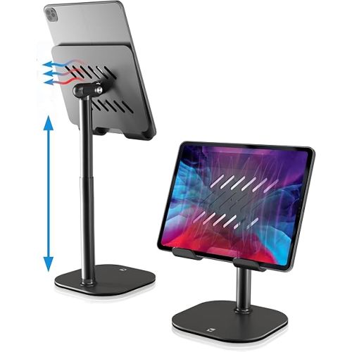 COOPER TabHolder, 7-10" Height Adjustable Tablet Stand, Premium iPad Stand for Desk, 270° Tilt Portable Monitor Holder for 15.6-17" Displays, for All iPad, Kindle, Surface, Samsung Tablets (Black)