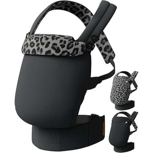 Reversible Baby Carrier – Black Solid & Leopard Print; Lightweight & Breathable Lyocell Fabric; Ergonomic Lumbar Support and Quick Hands-Free Wear for Newborn to Toddler (7–44 lbs)