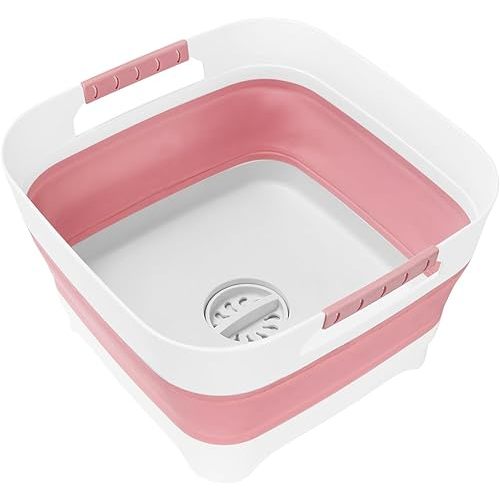 Collapsible Wash Basin with Drain Plug, 2.4Gal (9L) Foldable Dish Basin for Kitchen, RV, Outdoor Camping, Sturdy and Easy to Clean, Versatile Design
