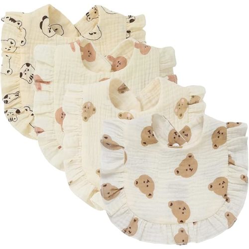 4 PACK Solid Muslin Baby Drool Bibs Set for Unisex Boys Girls Cotton Adjustable Teething Feeding Drooling Bibs
