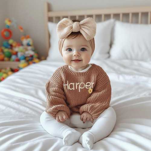 Personalized Hand Embroidered Baby Sweater: Custom Knit Name Jumper