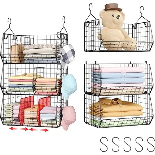 3 Tier Closet Hanging Shelves with Divider, Extra Large Closet Organizers and Storage, Clothes Hanging Organizer Clothing Sweaters Handbags Clutches Accessories