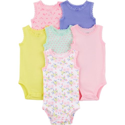 Simple Joys by Carter's Baby 6-pack Sleeveless Bodysuit, pink, purple, yellow, floral, 0-3 Months