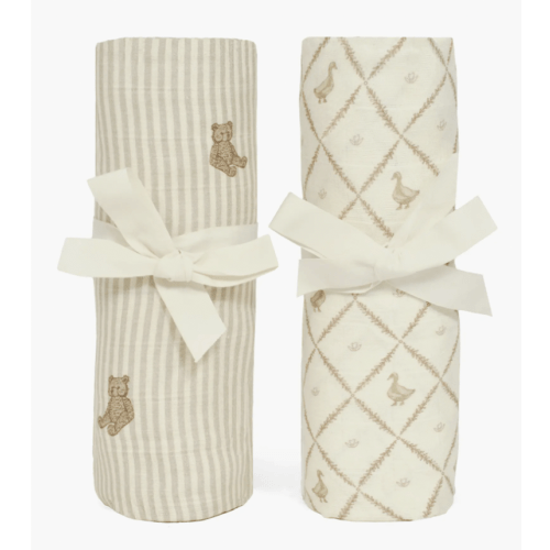 2-Pack Organic Cotton Muslin Swaddle Blankets - Ducks/Bears
