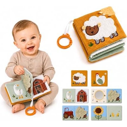 let's make Montessori Baby Books Toys, Touch Feel Cloth Crinkle Books for Babies, Soft Sensory Book for Babies 0-6, 6-12 & 12-18 Months, Newborn, Infant, Shower Gift, Busy Book, Safe Mirror, Teething