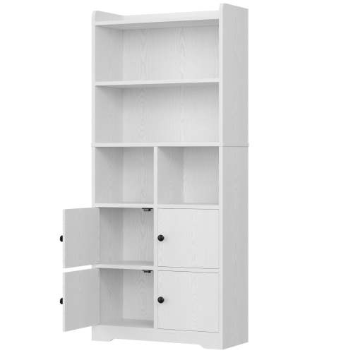 IRONCK 5-Tier Bookcases with Doors, 63" Tall Cube Storage Shelf, Freestanding Bookshelf for Home Office Living Room, White