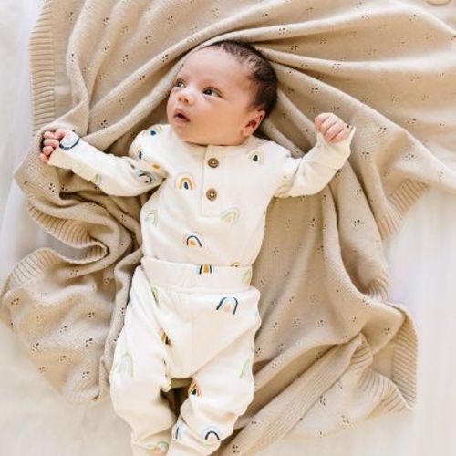 Makemake Organics Organic Cotton Pointelle Baby Knit Blanket - Sand