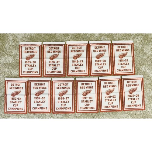 Detroit Red Wings NHL Stanley Cup Champions 11 Banners/Flags 18.5" x 11.5" Set