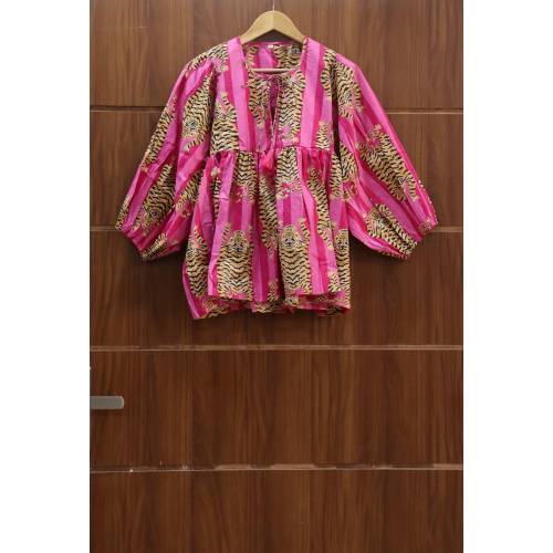 Tiger Block Print Cotton Gauze Mini Dress - Kyra Top