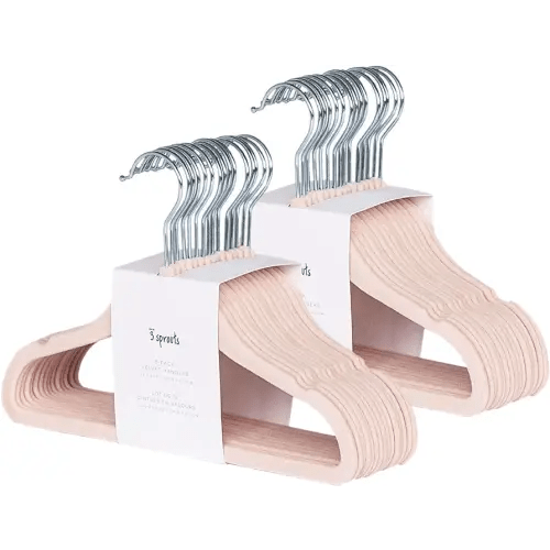 3 Sprouts Velvet Baby Hangers - Non-Slip Hanger for Infant, Toddler, Baby Clothes - Closet Kids Hangers with Slim Design, Nordic Colors, Pack of 30 - Pink