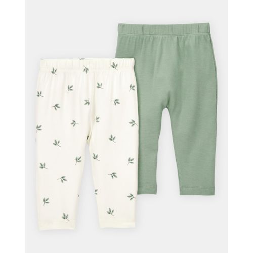 Baby Girl 2-Pack PurelySoft Pull-On Pants - Green/White - Carter's | Carter's