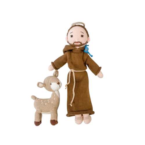 St. Francis Doll with Deer and Bird | Handmade Pima Cotton Catholic Saint Toy