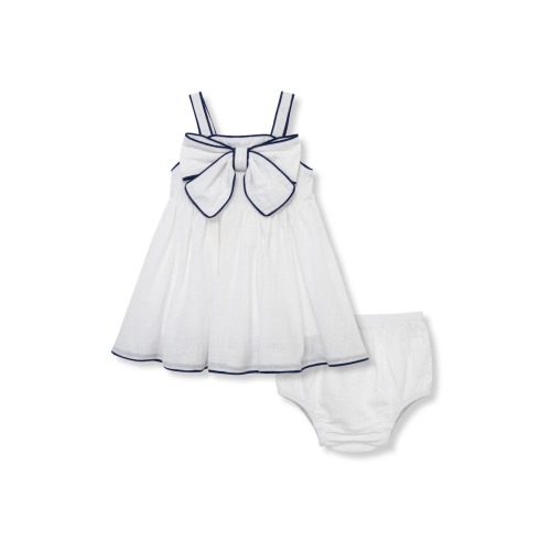Piped Bow Front Cotton Dress with Bloomers
