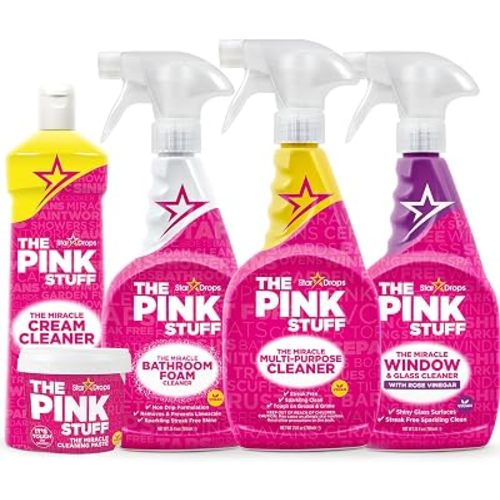 Stardrops The Pink Stuff Miracle Cleaning Bundle – Multi-Purpose Paste, Spray, Bathroom Foam Cleaner, Window & Glass Cleaner, and Cream Cleaner – Complete All-Purpose Home Cleaning Kit
