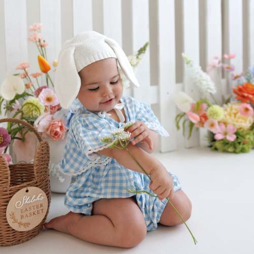 Bluebird Gingham Flutter Sleeve Romper