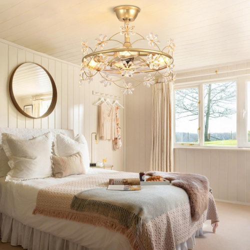 House of Hampton® Depuley Bedroom Ceiling Fan With Lights: 20" Gold Chandelier Small Fan With Remote Control - Modern Flower Fandelier For Girl's Bedroom Living Room Kitchen | Wayfair