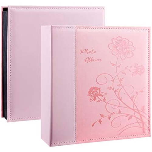 Photo Album 4x6 1000 Photos, Large Capacity Wedding Family Leather Cover Picture Albums Holds Horizontal and Vertical 4x6 photos with Black Pages(Pink)